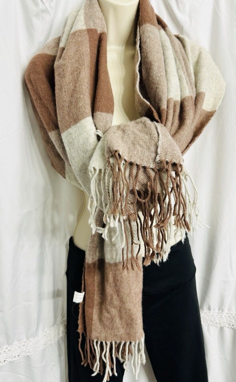 Large Faurn Blanket Scarf Body Wrap Earthy Tones 100% Cashmere - 66” x 27”.